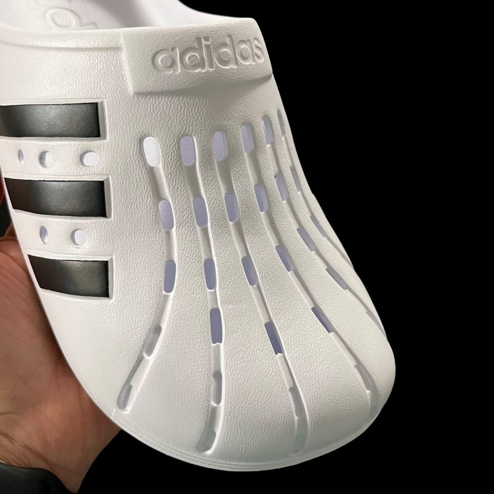 adidas Womens Adilette Clog Size 9 White Black Lightweight Comfortable Sandals - Picture 12 of 15